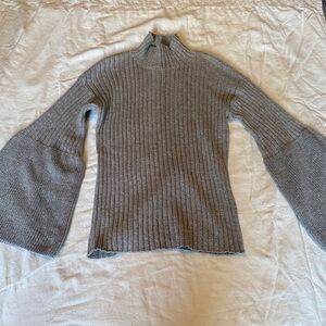 Minnie Rose Gray Ribbed Turtleneck Sweater